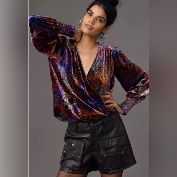 Anthropologie Tops - Anthropology Multicolor Velvet Wrap Top